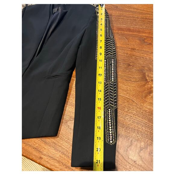 Caché Black Embellished Lined Blazer sz 4 Metal Accents Aztec Southwestern Gold - Picture 6 of 7